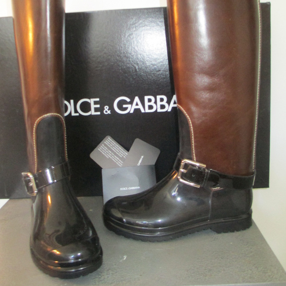 (NWT) Dolce & Gabbana, Riding Boots, Leather & Patent w/Rubber Size 6, - Picture 4 of 8